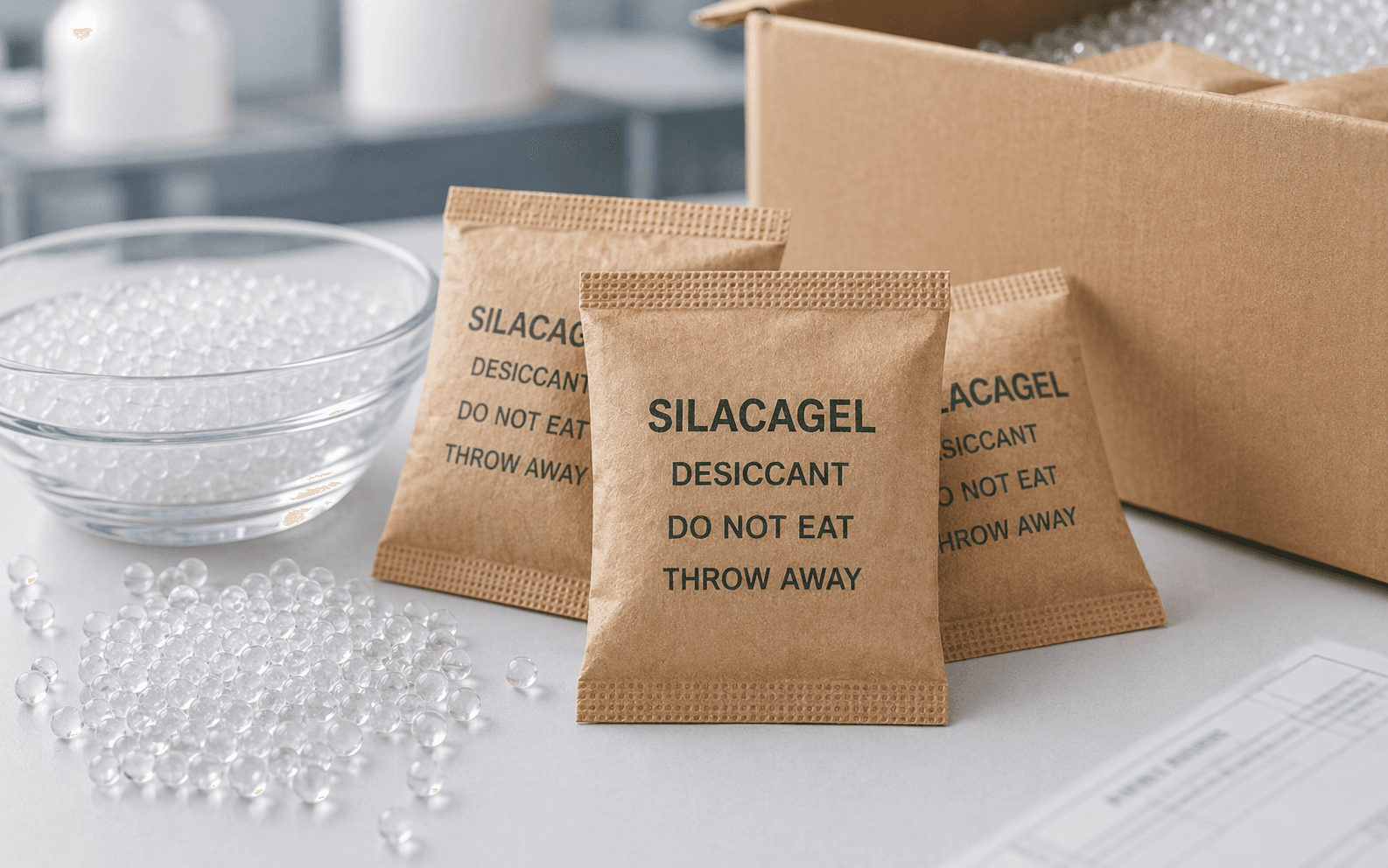 Premium silica gel sachet protection for electronics, leather, cartons, and packaging environments